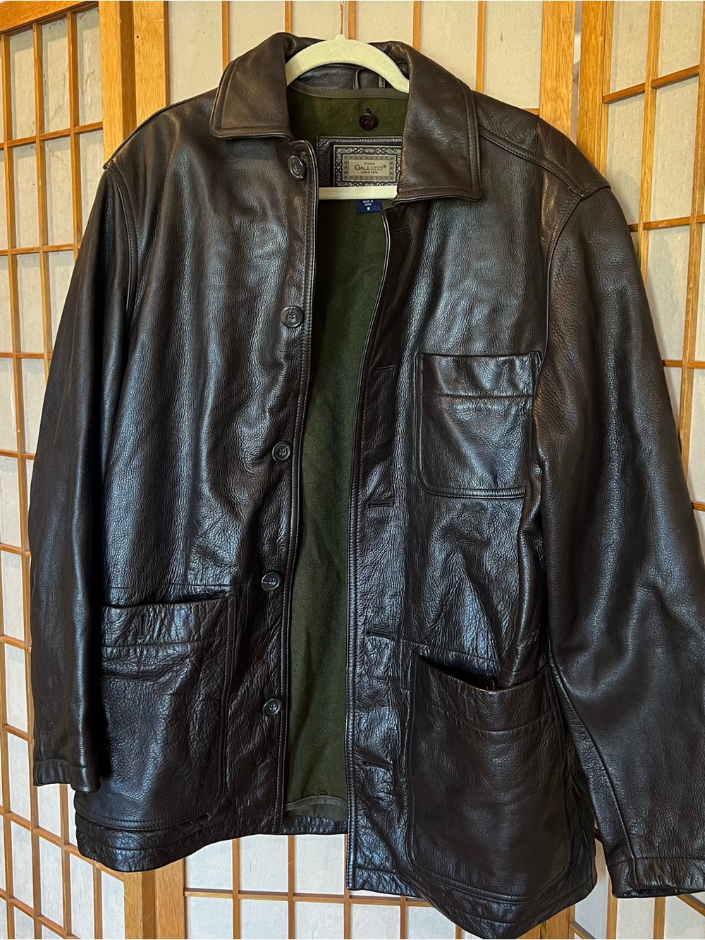 Dinno Gallucci Vintage Brown Leather Chore Barn Coat Removable Fleece Liner S